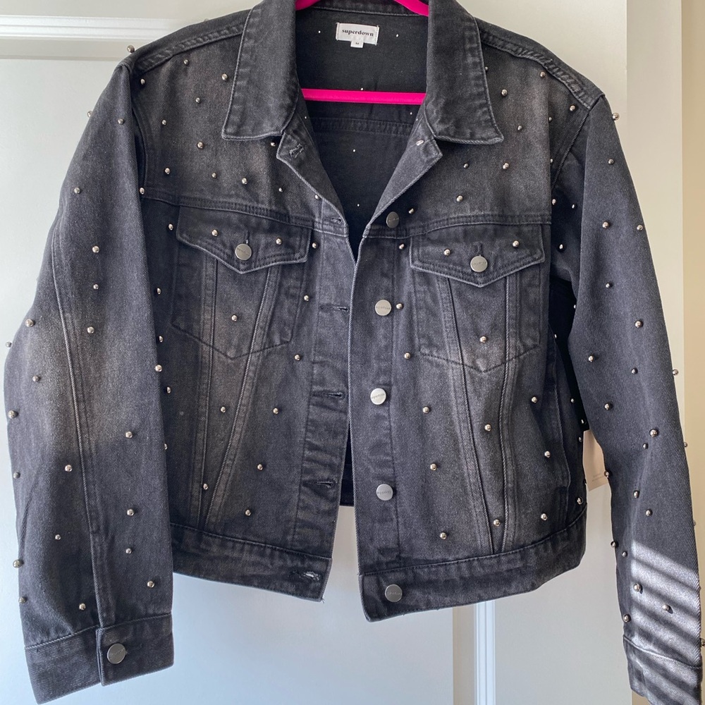 NWT Superdown Black Studded Denim Jacket, Size M